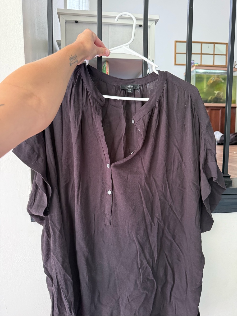 J. Crew Plum Short Sleeve Button Henley Tunic